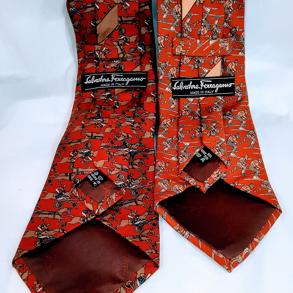 FERRAGAMO - 2 Red / Brown Patterned Salvatore Ferragamo Ties Bundle